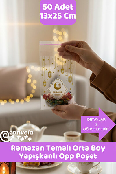 İstisna 50 Adet Ramazan Temalı 13x25 Cm Kendinden Yapışkanlı Opp Poşet