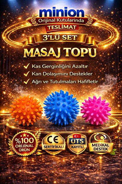 Minion Dikenli Masaj Topu El Ayak Egzersiz Duyu Uyarıcı Top 3'lü Set