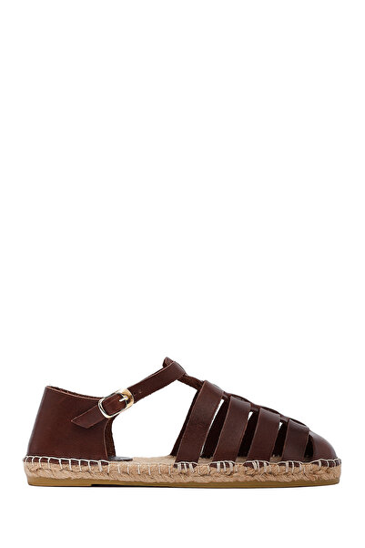 Derimod Espadrile din piele maro pentru femei 25SFD206518