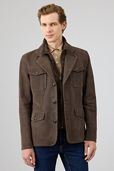 Derimod Sacramento Men's Brown Nubuck Leather Coat 25Sgd6563V3