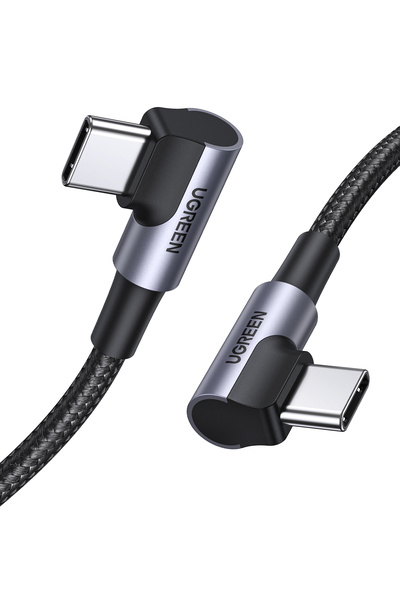 Ugreen USB-C 60W 3A QC PD Çift Tarafı 90 Derece Örgülü Hızlı Şarj Kalosu, 1 m...