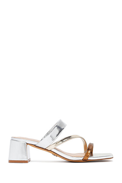 Derimod Women's Bronze Short Thick Heeled Metallic Slippers 25Sfd442432