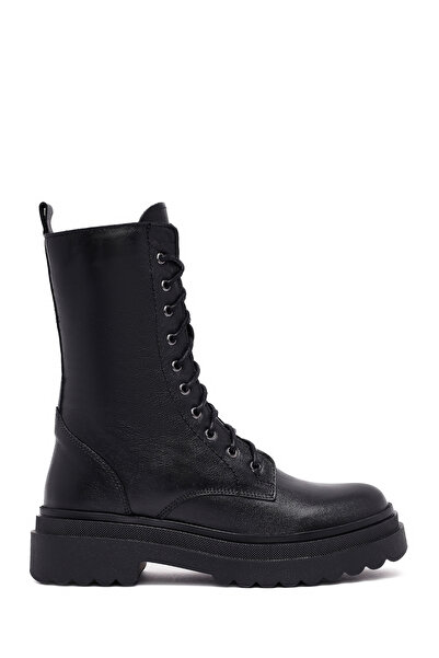 Derimod Дамски черни кожени боти с цип 25WFD182018