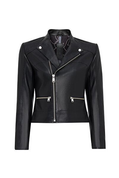 Derimod Nova Kadın Siyah Biker Kısa Deri Ceket 25SGD5296VE
