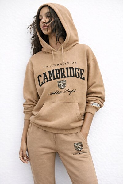 MARKATEM Markatem3Iplik Cotton Back Panel Printed Hooded Oversize Hoodie Swea...