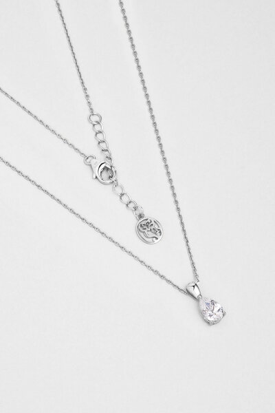 So CHIC... Damla Taşlı 18 Ayar Beyaz Altın Kaplama 42 Cm Gümüş Kolye