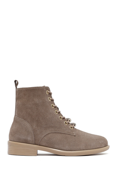 Derimod Kadın Bej Bağcıklı Fermuarlı Süet Deri Bot 25WFD420110