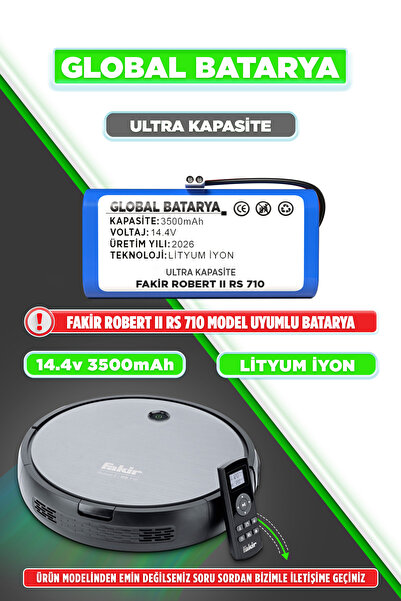 GLOBAL BATARYA Fakir Robert II Rs 710 Uyumlu Akıllı Robot Süpürge Bataryası 1...
