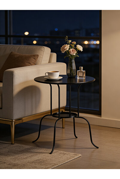 Generic طاولة قهوة دائرية من الحديد المطاوع، 68*50 سم، ذات طبقتين، طاولة مستد...