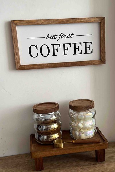 Tooall Kahve Köşesi But First Coffee Ahşap Çerçeve