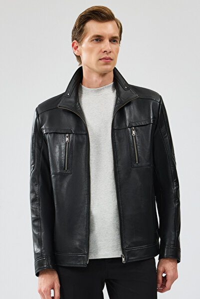 Derimod Hugo Erkek Siyah Regular Deri Ceket 24WGE65401M