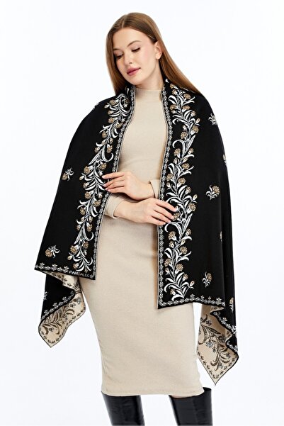panşalço Karanfil Model Black-Camel-Bone Knitwear Shoulder Shawl, Knitwear Sh...