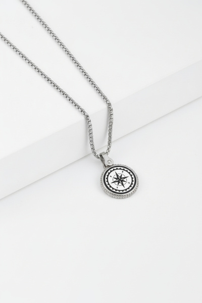 HERİF Aksesuar قلادة رجالية من الفولاذ بتصميم البوصلة