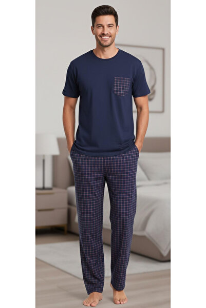 Lunaberry Set de pijamale pentru bărbați de sărbătoare, cu imprimeu în carour...