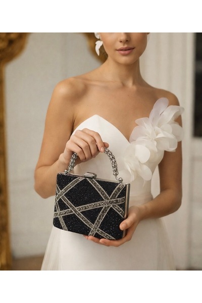 NAZART Ženska večernja haljina sa krstom Sa kamenčićima crna, ručna večernja ...