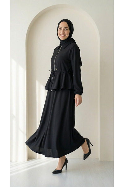 BENAHOLL Asmin Beli Tünelli Altı Balon Etekli Takım-AS098 Siyah