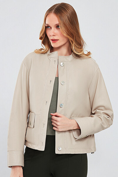 Derimod Jachetă din piele ecru Roxy pentru femei 23SGD5091T5