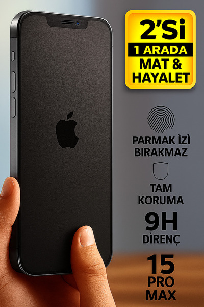HRB iPhone 15 Pro Max MAT+ GİZLİLİK (HAYALET) 2’si 1 Arada Tam Kaplayan Kırıl...