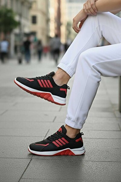 LIGHTINGHM BLACK RED Pantofi sport confortabili pentru trekking, cu șireturi,...