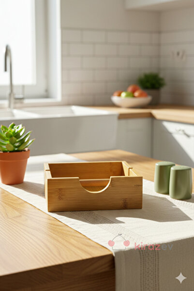 KirazEv Bamboo Square Napkin Holder