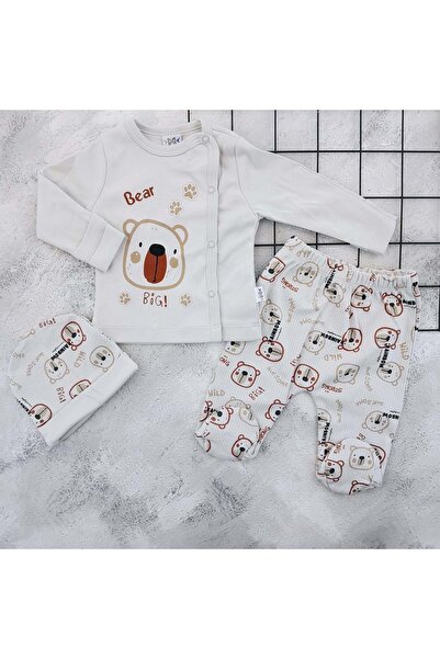BEBEMER طقم زيبين مطبوع عليه الدب الكبير نازار 061 باللون الرمادي