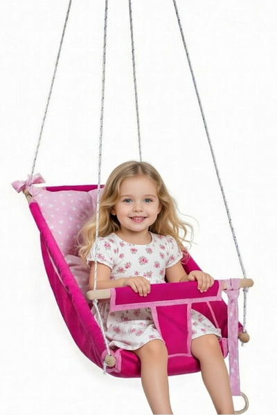 Bundeba Kids Pembe Bebek Uyku Salıncağı Çocuk Ahşap Hamak Beşik Salıncak Mind...