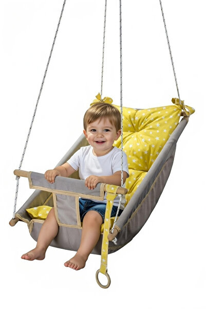 Bundeba Kids Gri Bebek Uyku Salıncağı Çocuk Ahşap Hamak Beşik Salıncak Minder...