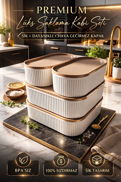 Kristella Modern Çizgili 4’lü Set Çok Amaçlı Saklama Kutusu & Kapaklı Organiz...