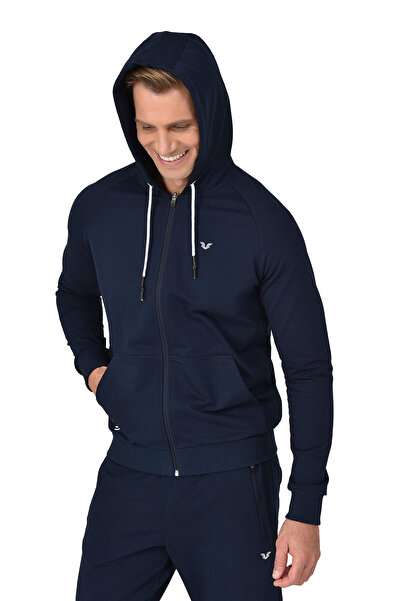 bilcee Men's Navy Blue Hooded Kangaroo Pocket Tracksuit Set 8241