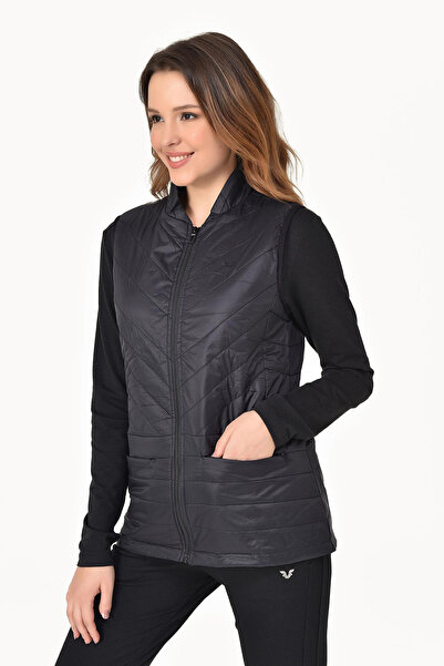 bilcee Women's Black Zero Sleeve Collared Windproof Three Seasons Vest 1267