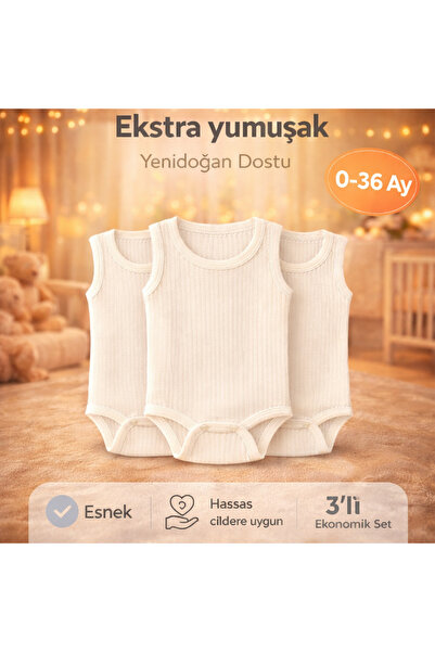 Novibaby 3-Piece Cotton Baby Undershirt Bodysuit with Snap Fasteners White, N...