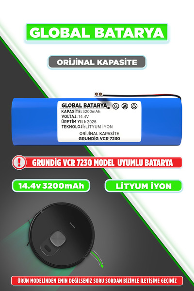 GLOBAL BATARYA Grundig Vcr 7230 Uyumlu Robot Süpürge Bataryası 14.4V 3200mAh ...