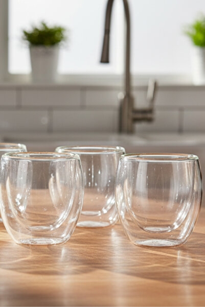 İpek Porselen كوب عرض تقديمي للاتيه والكابتشينو والشاي العشبي مزدوج الجدار غي...