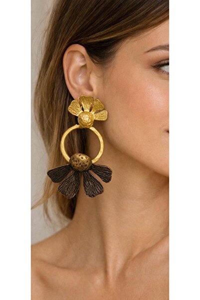 ZS Aksesuar Steel Two-Tone Flower Detailed Vip Earrings