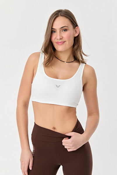 bilcee Sutien Crop Top pentru femei cu spate din bumbac organic alb - Sport ș...