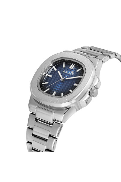 Polo Air Çift Klips Takvimli Kare Kasa Erkek Kol Saati Gümüş Lacivert Renk PL...