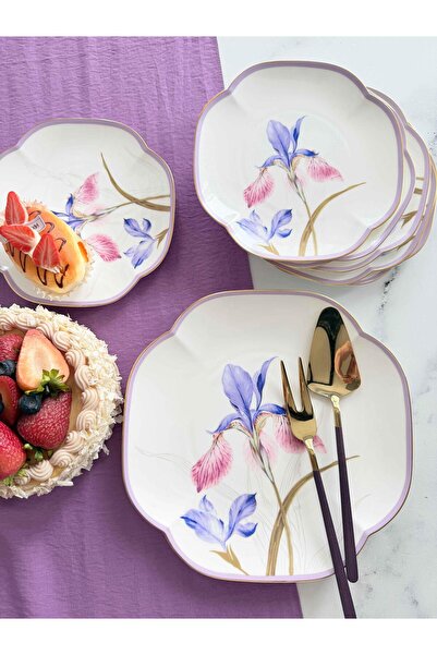 ROSSEV Porcelain Cake Plate Set 7 Pieces Iris