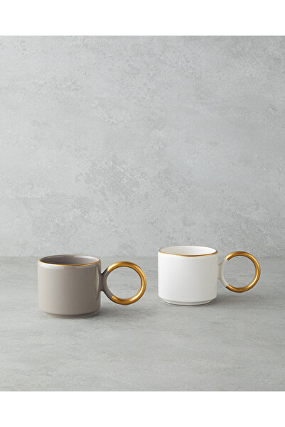 English Home Twin Goldy Seramik 2'li Kupa 184 ml Vizon-Beyaz-Gold