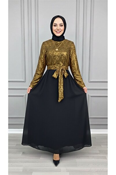 Genel Markalar ÇAĞLA ABİYE Kadın Gold Payetli ve Şifon Kumaş