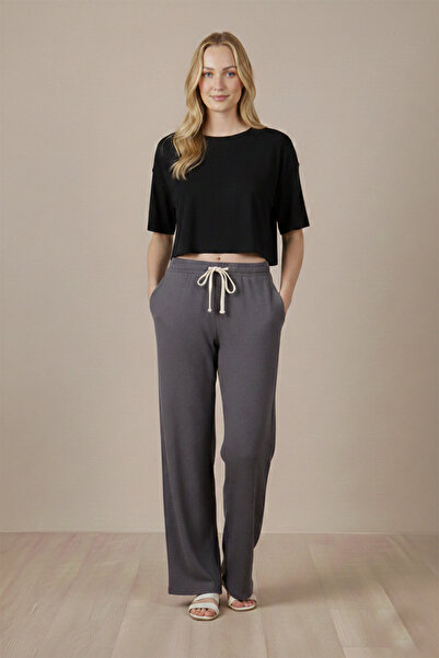 OXVİN Pantaloni Palazzo din muselină cu talie înaltă și picior larg pentru femei