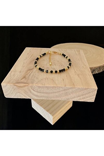 Ezera Handmade Women's Bracelet Amina from Obsidian with 925 Gold Plated Silver