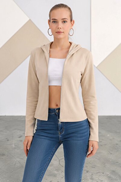 Fancy & Fun Fancy&Fun Kadın Uzun Kollu Kapüşonlu Fermuarlı Örme 3 İplik Şardo...