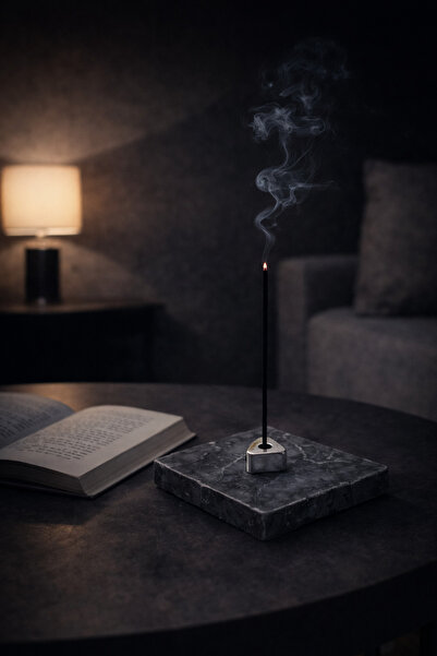 SIRÉ Studio SIRÉ RITUAL Gümüş Detaylı Mermer Stick Tütsülük – 10x10 cm