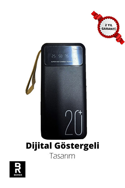 BOMER Powerbank 20000 mAh Çoklu Kablolu Dijital Göstergeli Güvenli ŞARJ Cihazı