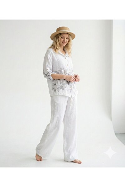 della moor Lenjerie albă italiană cu imprimeu floral pentru femei O supradime...