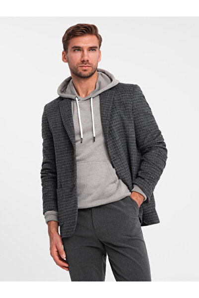 OMBRE Karierter Herrenblazer mit Wolle - Grau OM-BLZB-0117