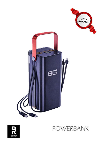 BOMER Güçlü 80000 mAh Powerbank LED Işıklı PD Hızlı Taşınabilir Şarj Acil Dur...