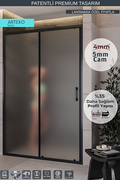 MONAQUA Arteko Duşakabin Ön Cephe, 1 Sabit 1 kayar - Antrasit Profil - Satine...