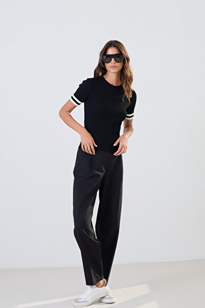 Setre Μαύρο πλεκτό με κοντό μανίκι Crew Neck