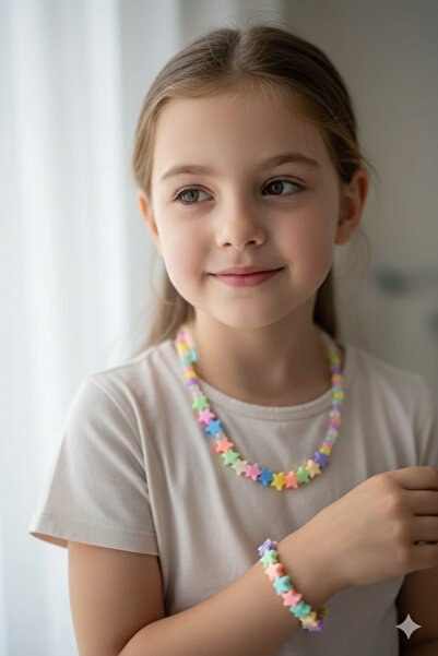 PETEK AKSESUAR Kız Çocuk Kolye Bileklik Set Yıldız